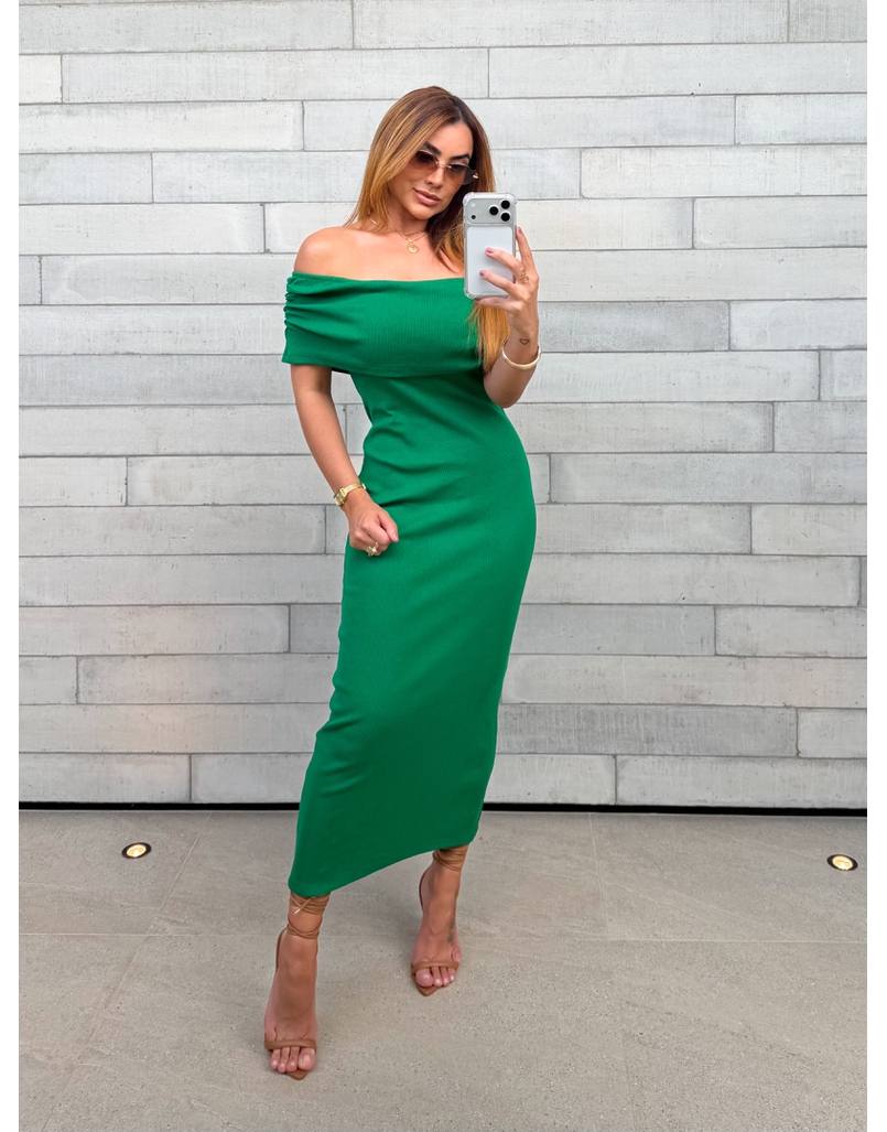 Vestido Canelado Ombro a Ombro Mariah Verde