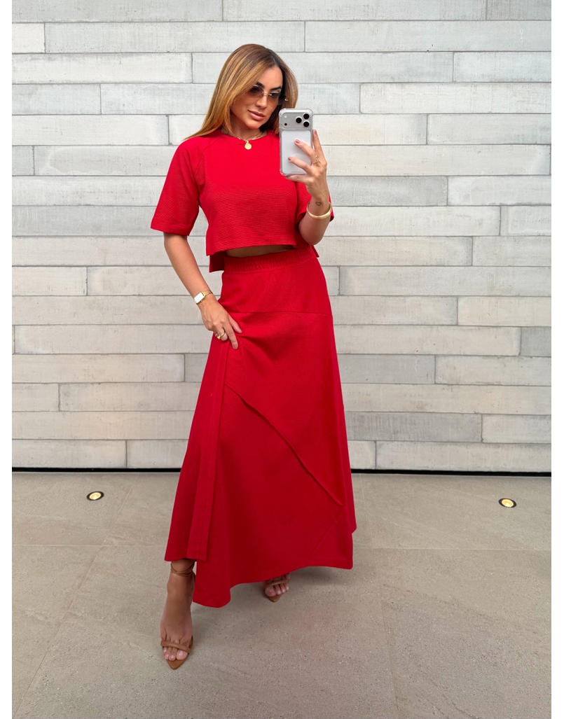 Conjunto Saia Assimétrica Brielle Vermelho