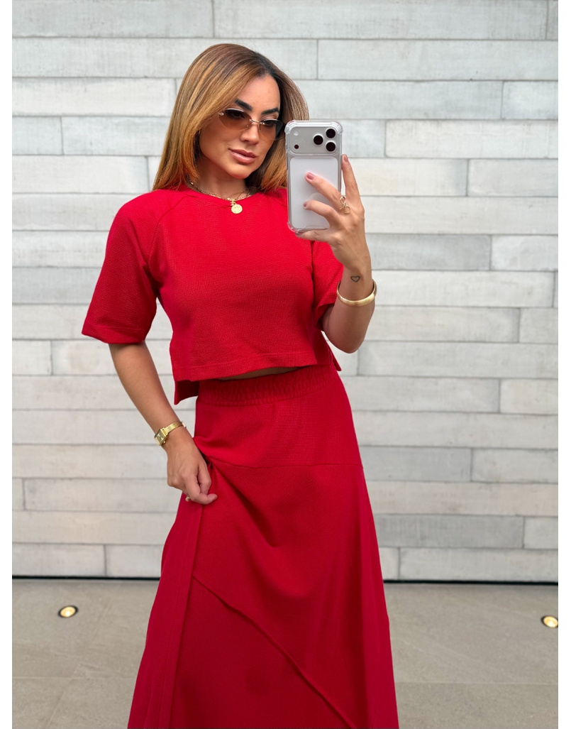 Conjunto Saia Assimétrica Brielle Vermelho