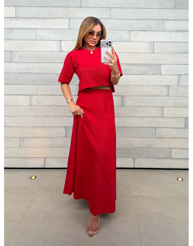 Conjunto Saia Assimétrica Brielle Vermelho