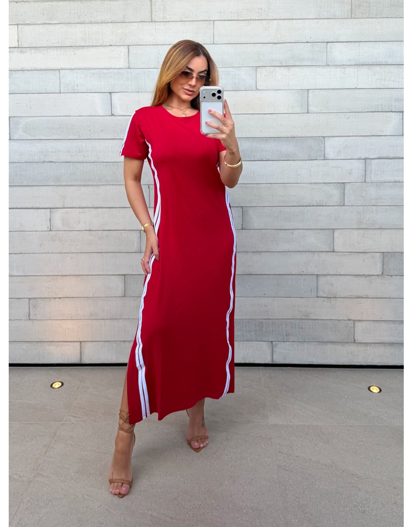 Vestido Manguinha Listra Vermelho 