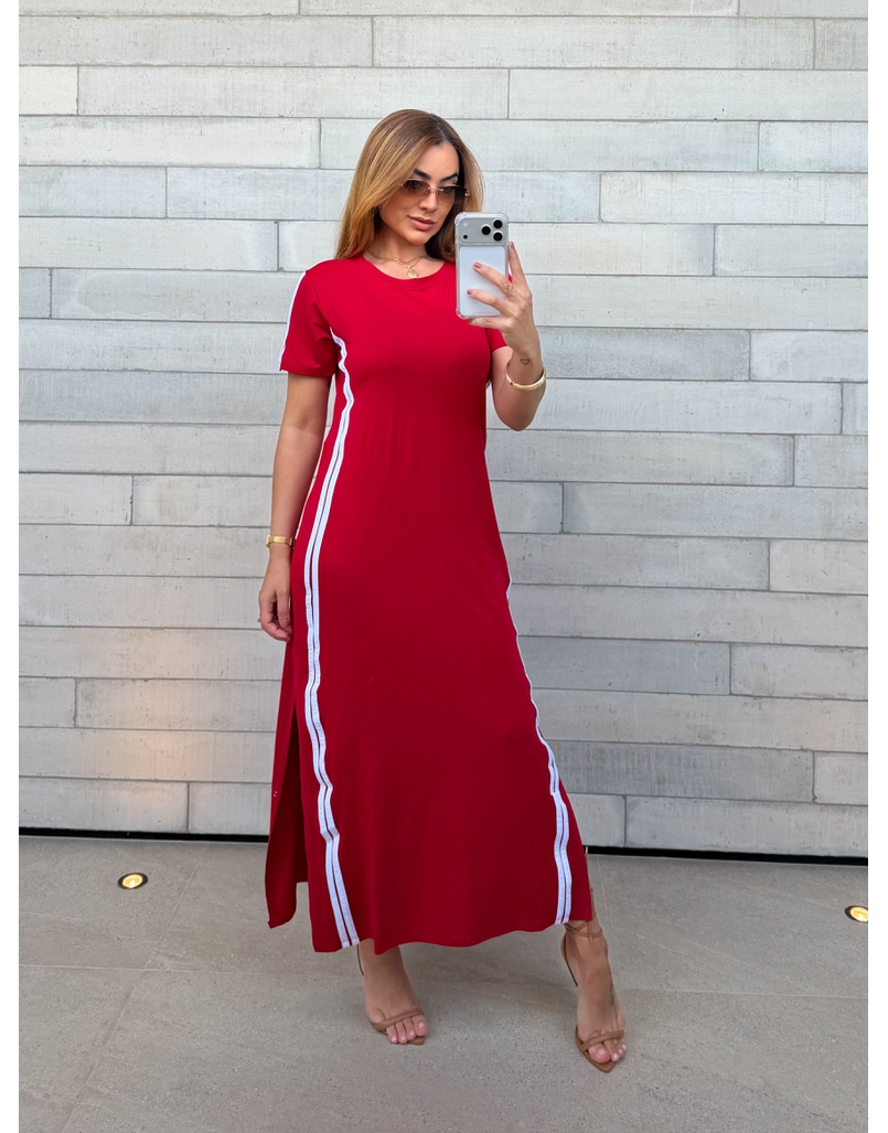 Vestido Manguinha Listra Vermelho 