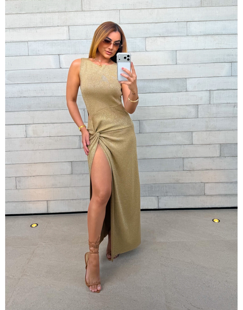 Vestido Tricot Brilho Victoria Dourado 