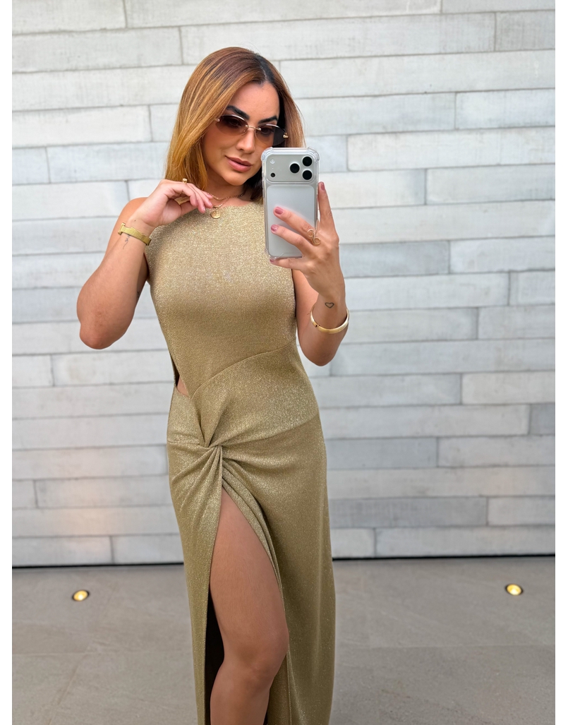 Vestido Tricot Brilho Victoria Dourado 