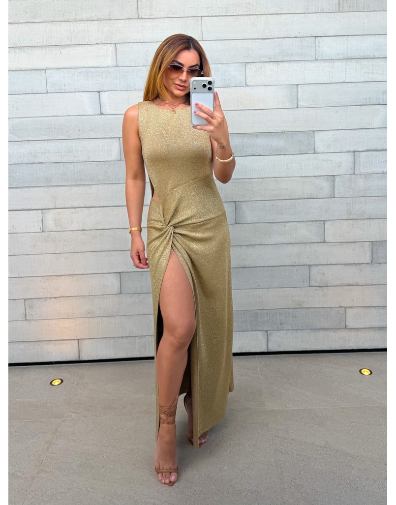 Vestido Tricot Brilho Victoria Dourado 