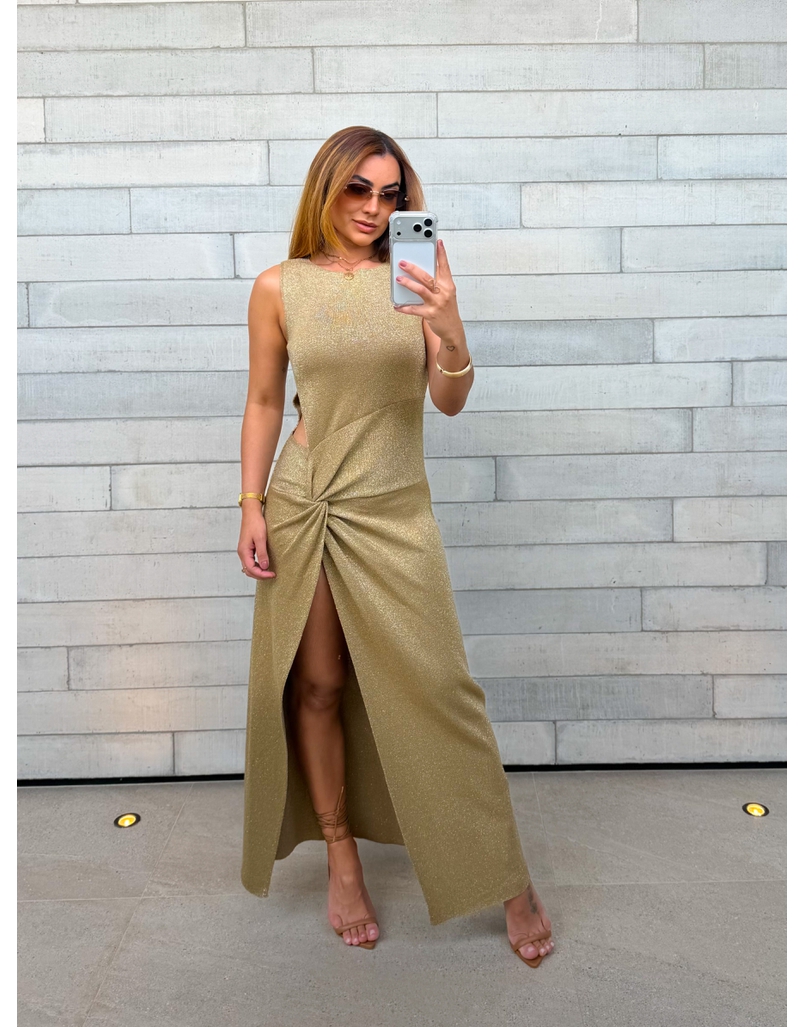 Vestido Tricot Brilho Victoria Dourado 