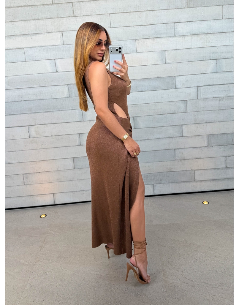 Vestido Tricot Brilho Victoria Marrom