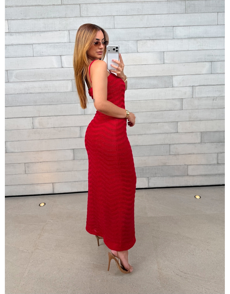 Vestido Lurex Estrela Vermelho