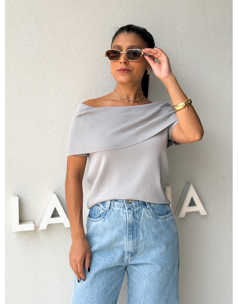 Blusa Ombro a Ombro Aura Cinza