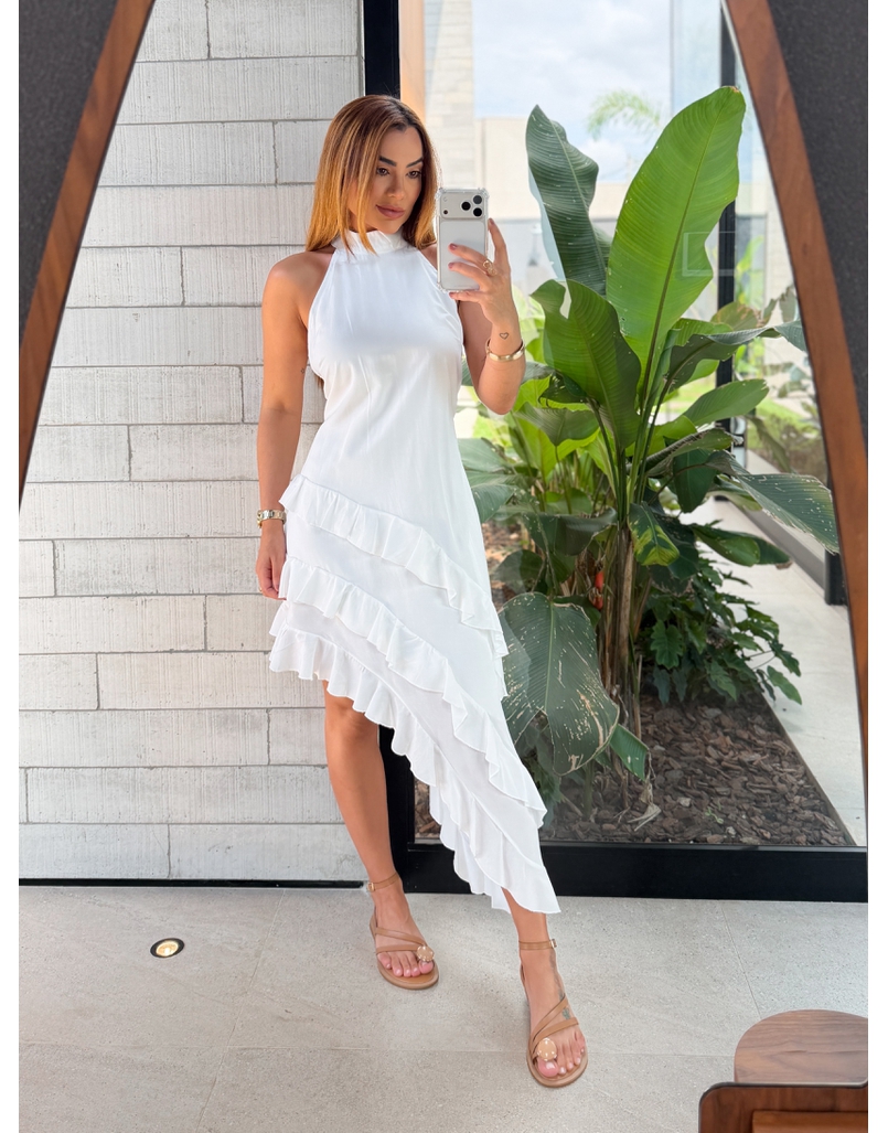 Vestido Gola Alta Anelise Branco 