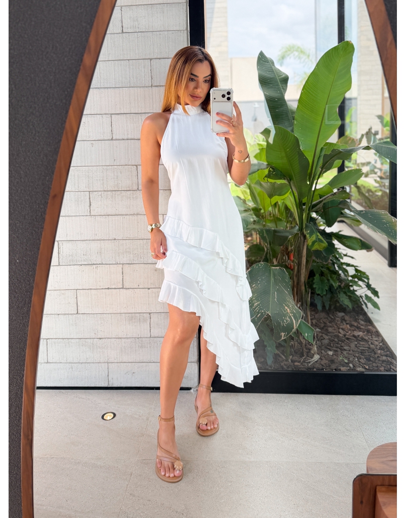 Vestido Gola Alta Anelise Branco 