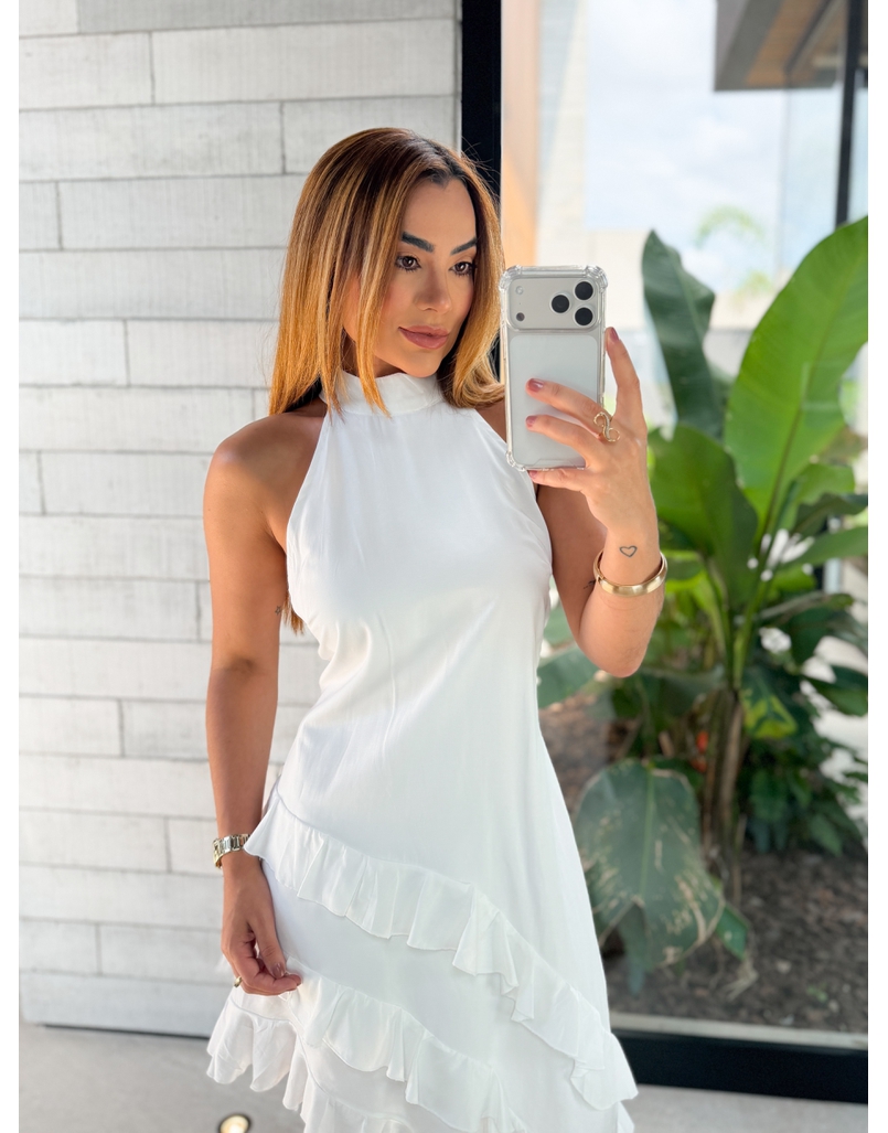 Vestido Gola Alta Anelise Branco 