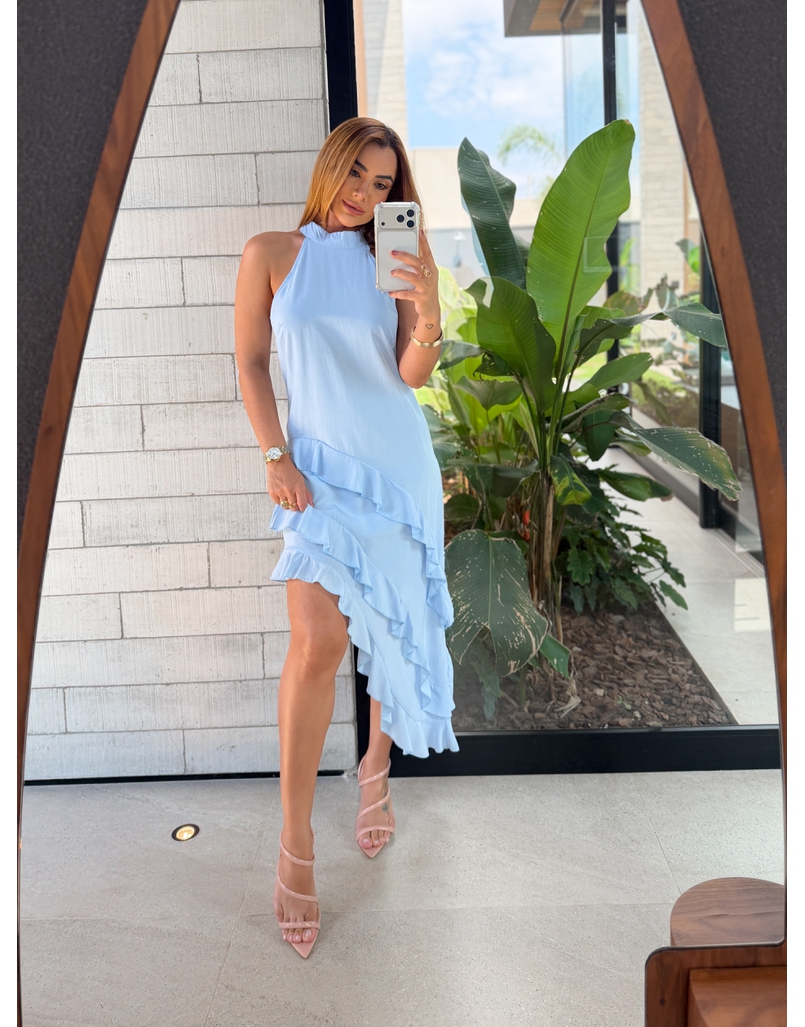 Vestido Gola Alta Anelise Baby Blue 