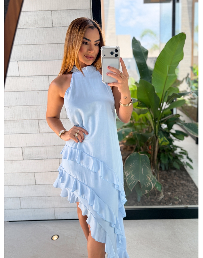Vestido Gola Alta Anelise Baby Blue 