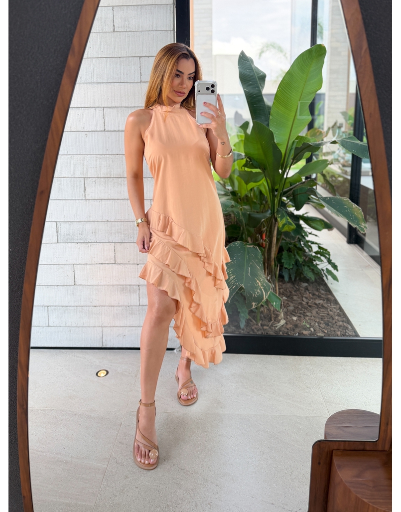 Vestido Gola Alta Anelise Aperol 