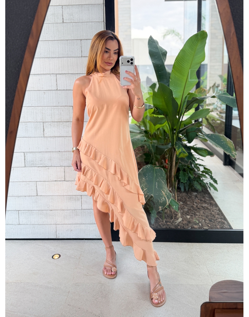 Vestido Gola Alta Anelise Aperol 