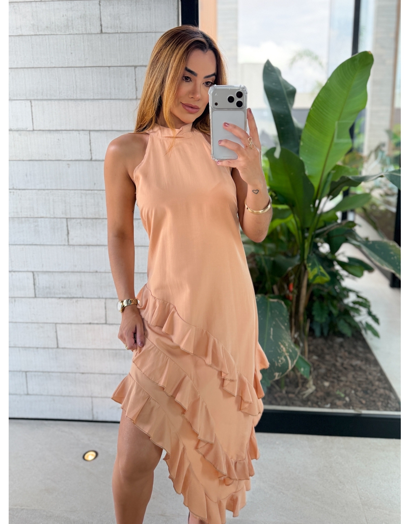 Vestido Gola Alta Anelise Aperol 