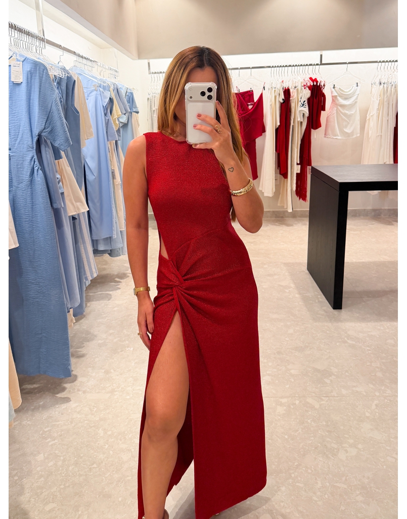 Vestido Tricot Brilho Victoria Vermelho