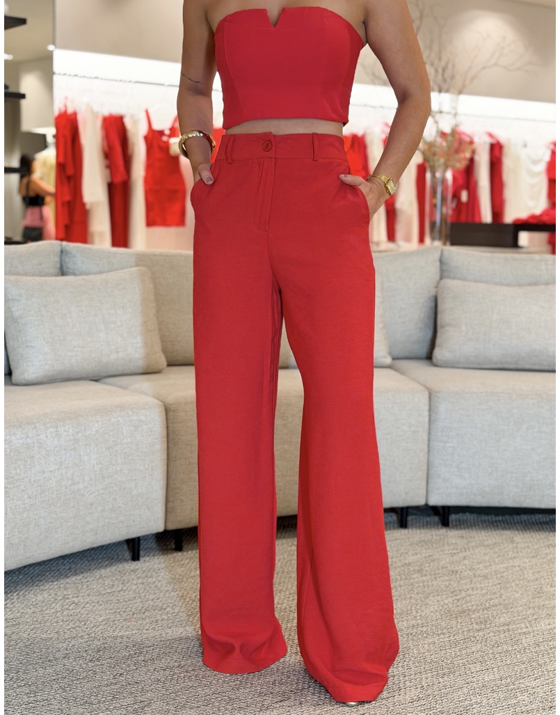 Calça Pantalona Peach Vermelho