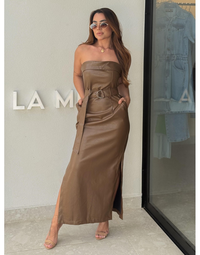 Vestido Couro Fake Lidi Café 