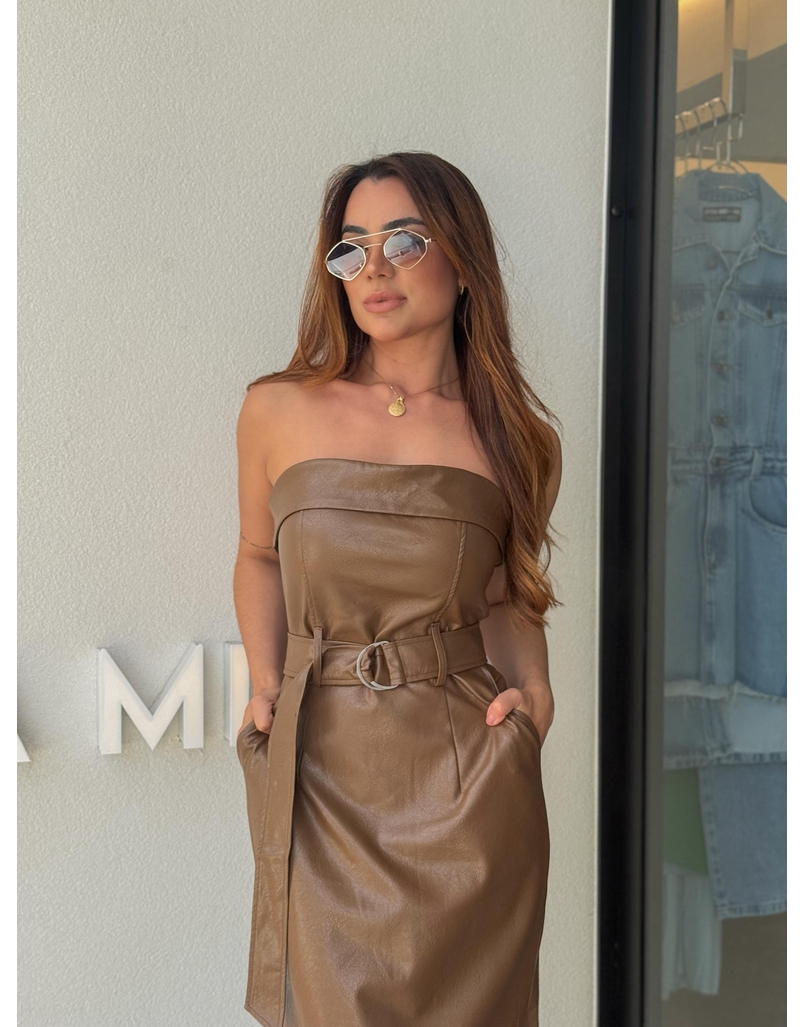 Vestido Couro Fake Lidi Café 
