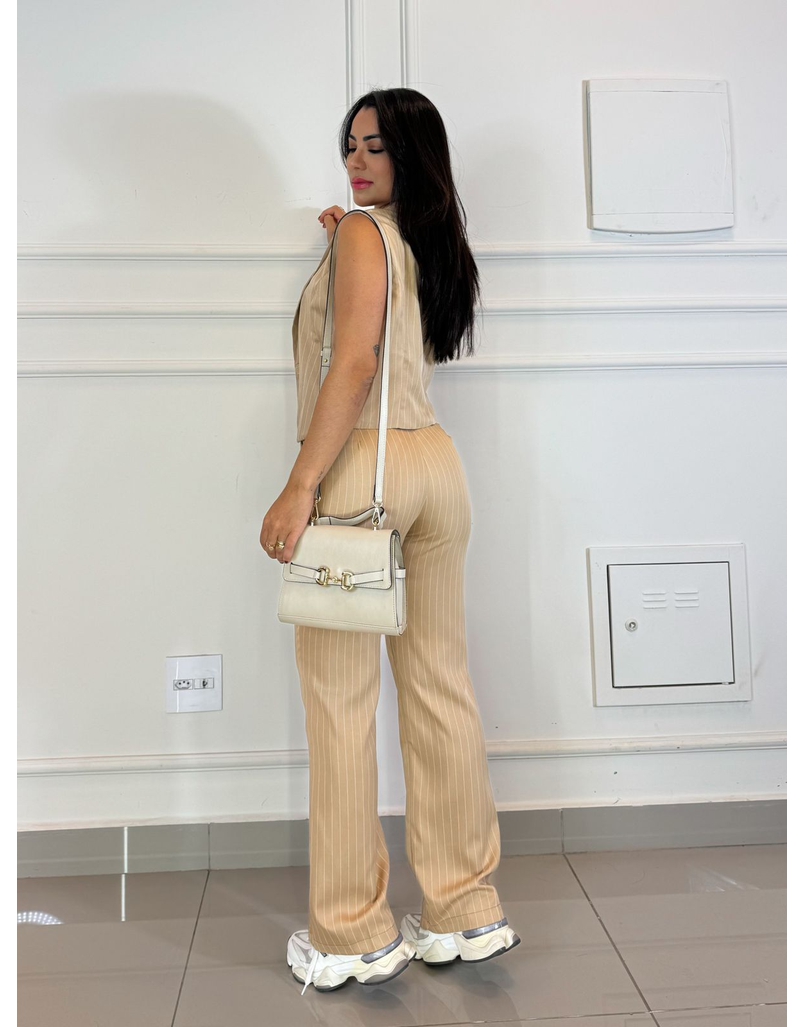 Conjunto Calça Risca de Giz Nude