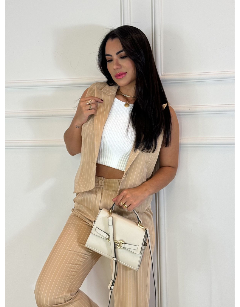 Conjunto Calça Risca de Giz Nude