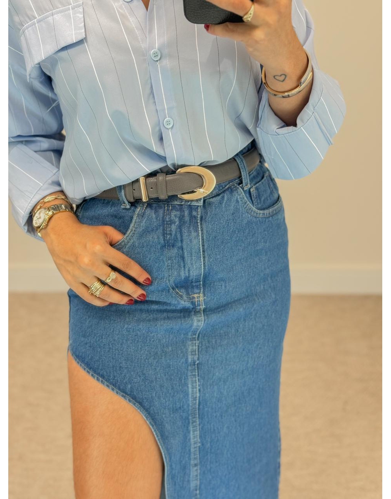 Cinto Couro Basic Chumbo