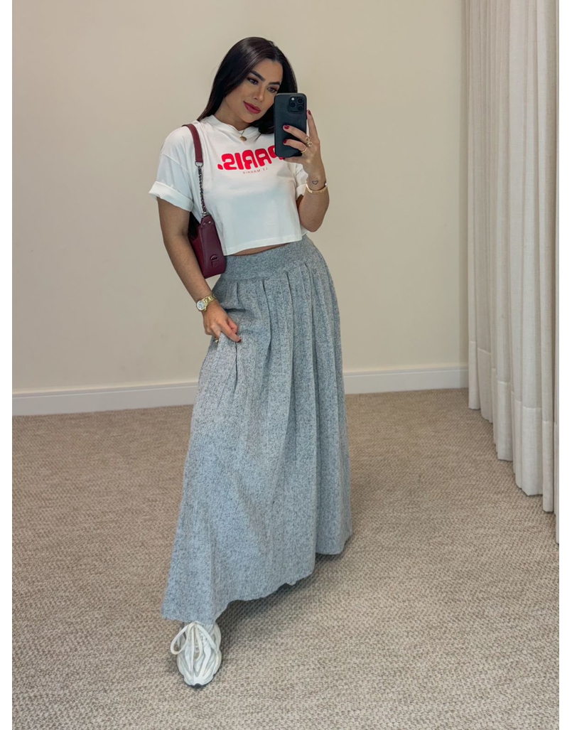 Saia Midi Mousse Agatha Cinza
