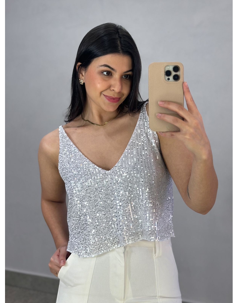 Cropped Paetê Lorena Prata