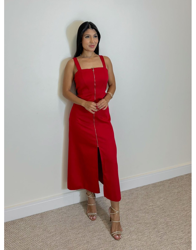 Vestido Midi Ziper Vermelho 