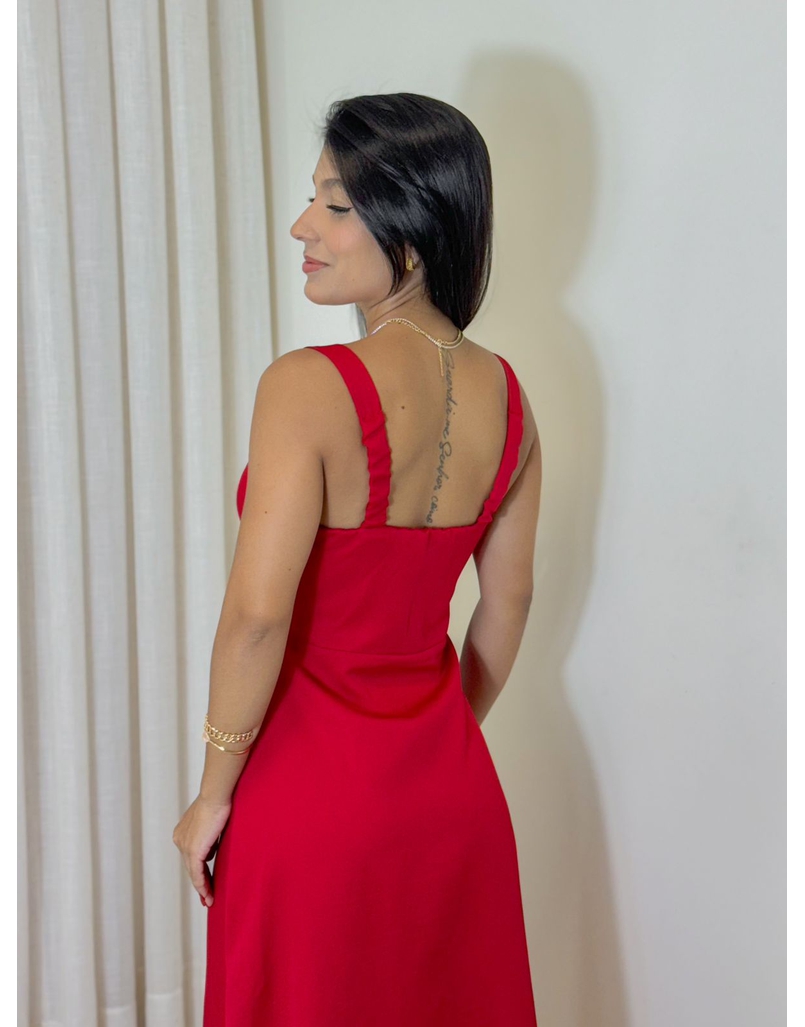 Vestido Midi Ziper Vermelho 