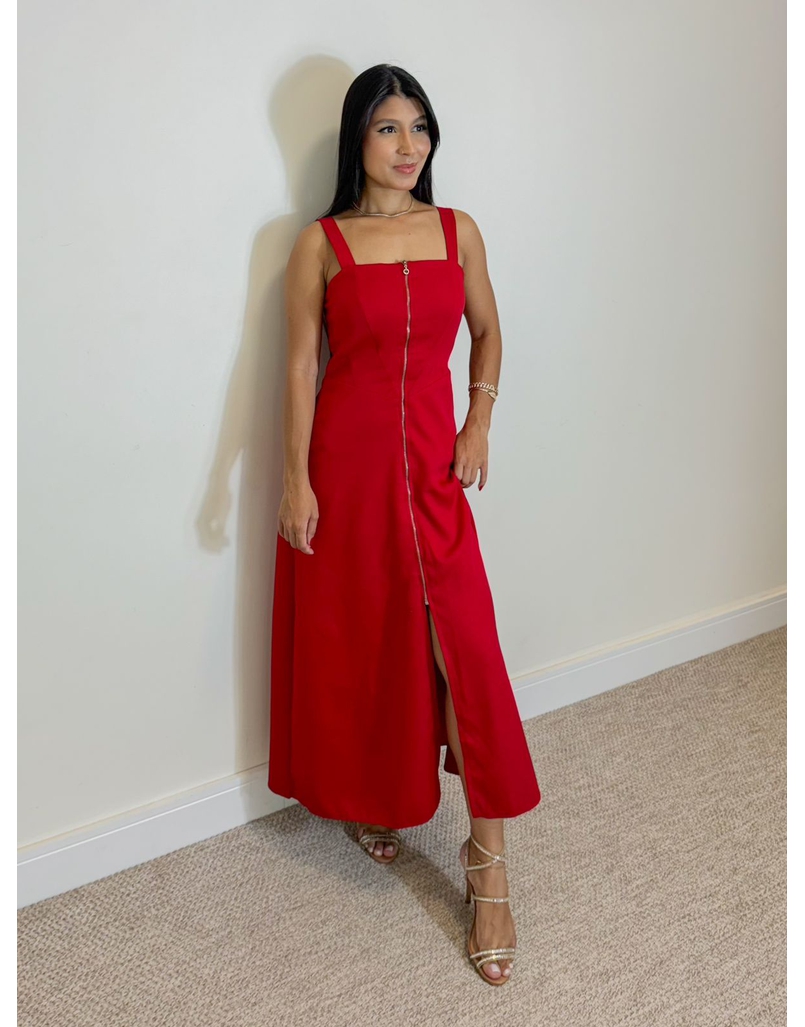 Vestido Midi Ziper Vermelho 