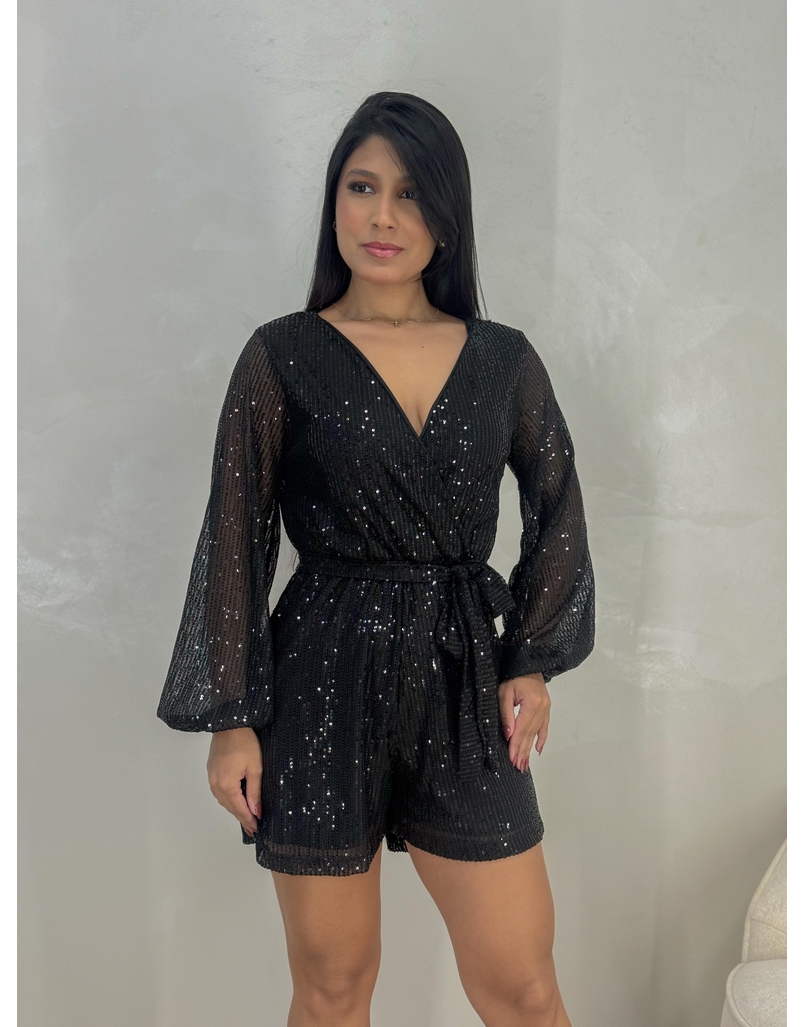 Macaquinho Paetê Miami Preto