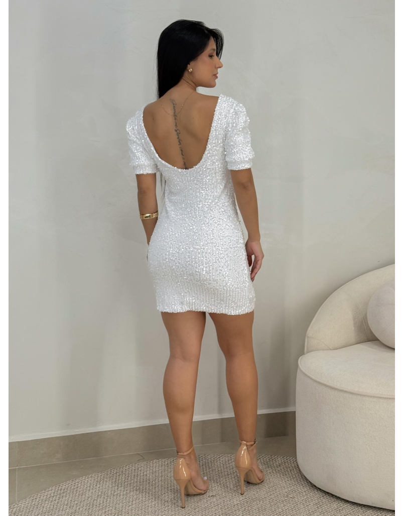 Vestido Paetê Manguinha Branco 