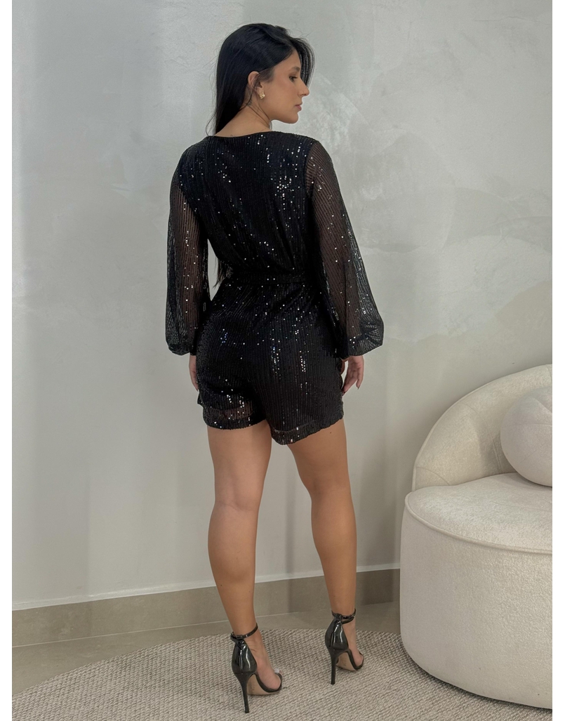 Macaquinho Paetê Miami Preto