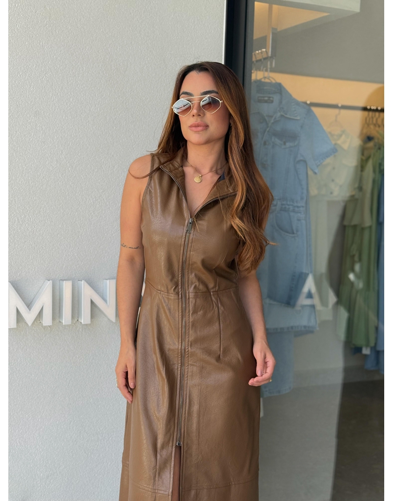 Vestido Couro Fake Zaya Café 