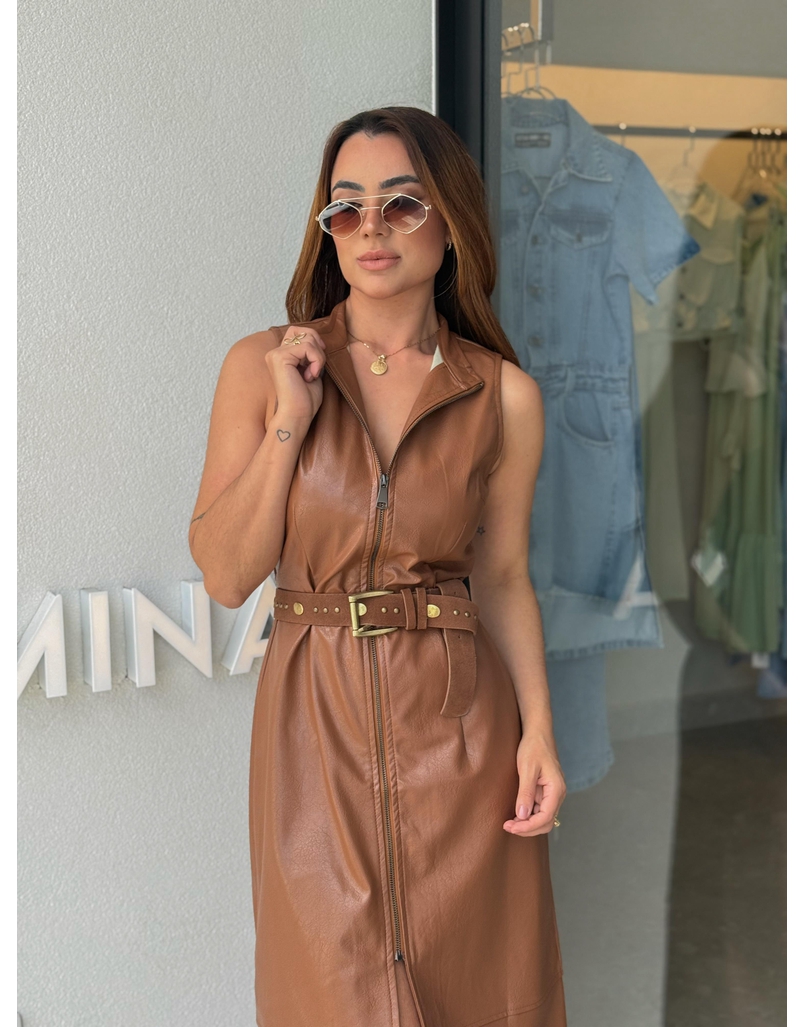 Vestido Couro Fake Zaya Marrom