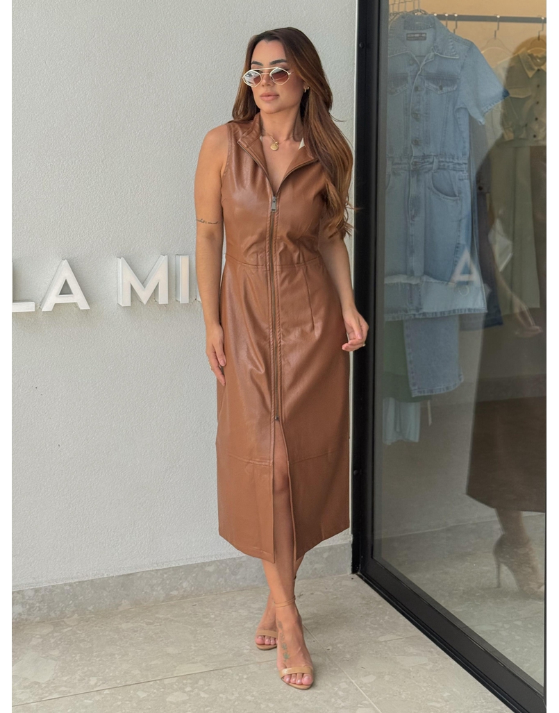 Vestido Couro Fake Zaya Marrom
