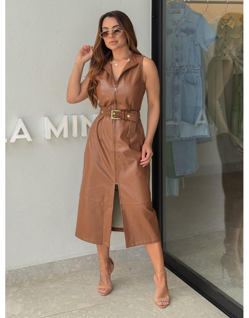 Vestido Couro Fake Zaya Marrom