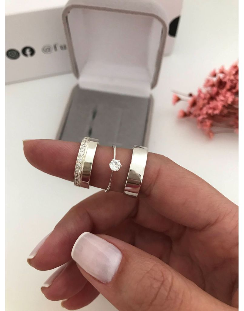 Par De Alianças De Namoro Veneza 5 mm Prata 925- Brinde Exclusivo Solitário