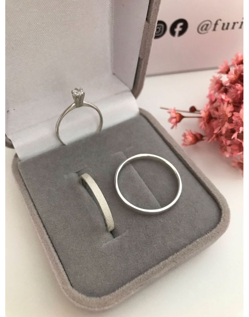 Par De Alianças Bahamas 2 mm Diamantada Prata 925- Brinde Exclusivo Solitário 