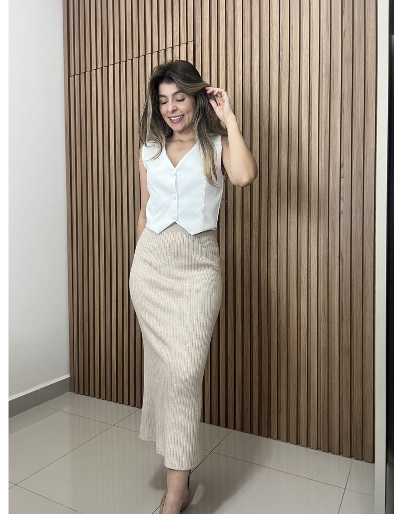 Saia Tricot Modal Areia - IZABELA ROSA
