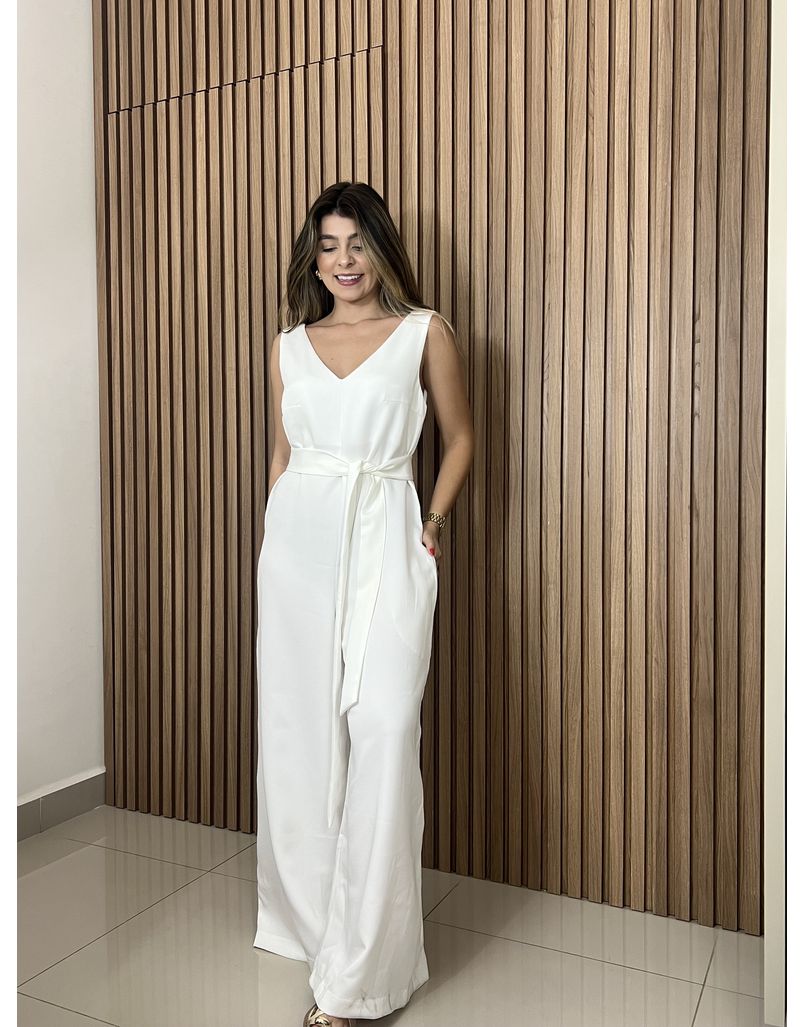 Macacão Pantalona Alfaiataria Branco - IZABELA ROSA