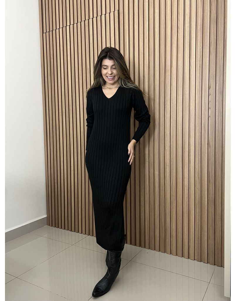Vestido Midi Tricot Preto