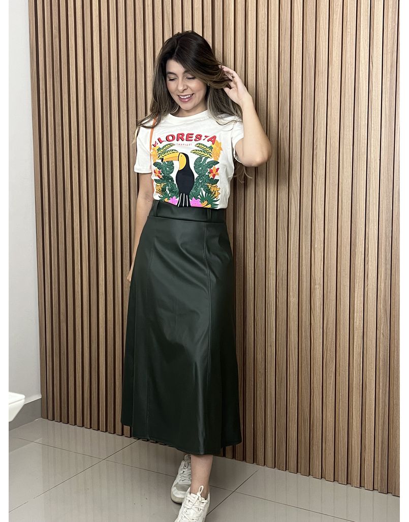 Saia Midi Couro Ecológico Verde - IZABELA ROSA