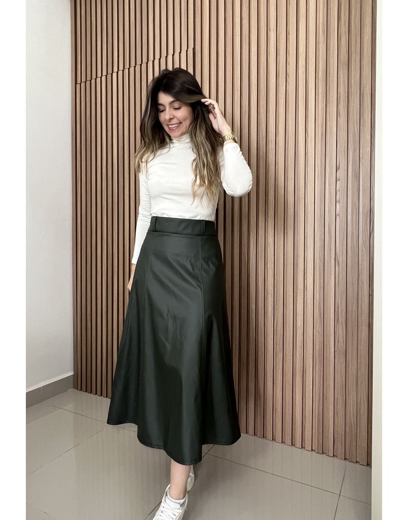 Saia Midi Couro Ecológico Verde - IZABELA ROSA