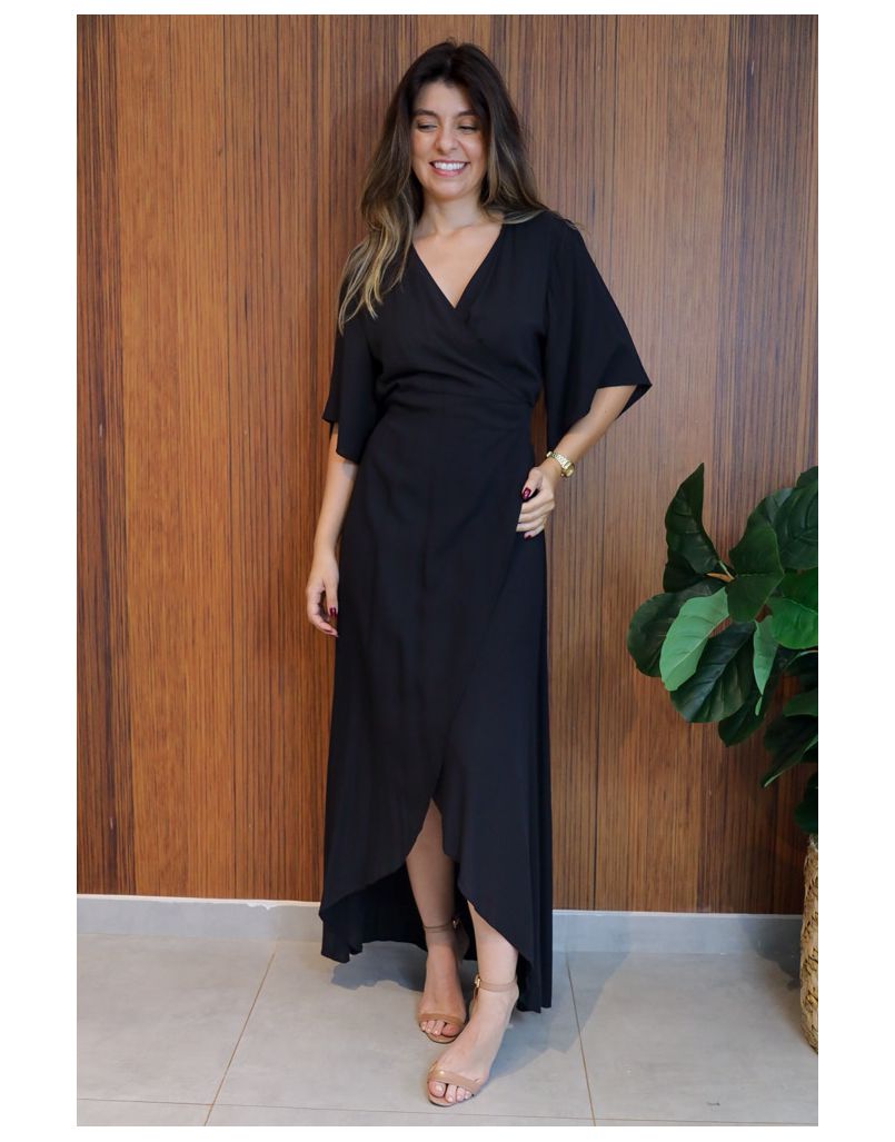 Vestido Cora Envelope Preto - IZABELA ROSA