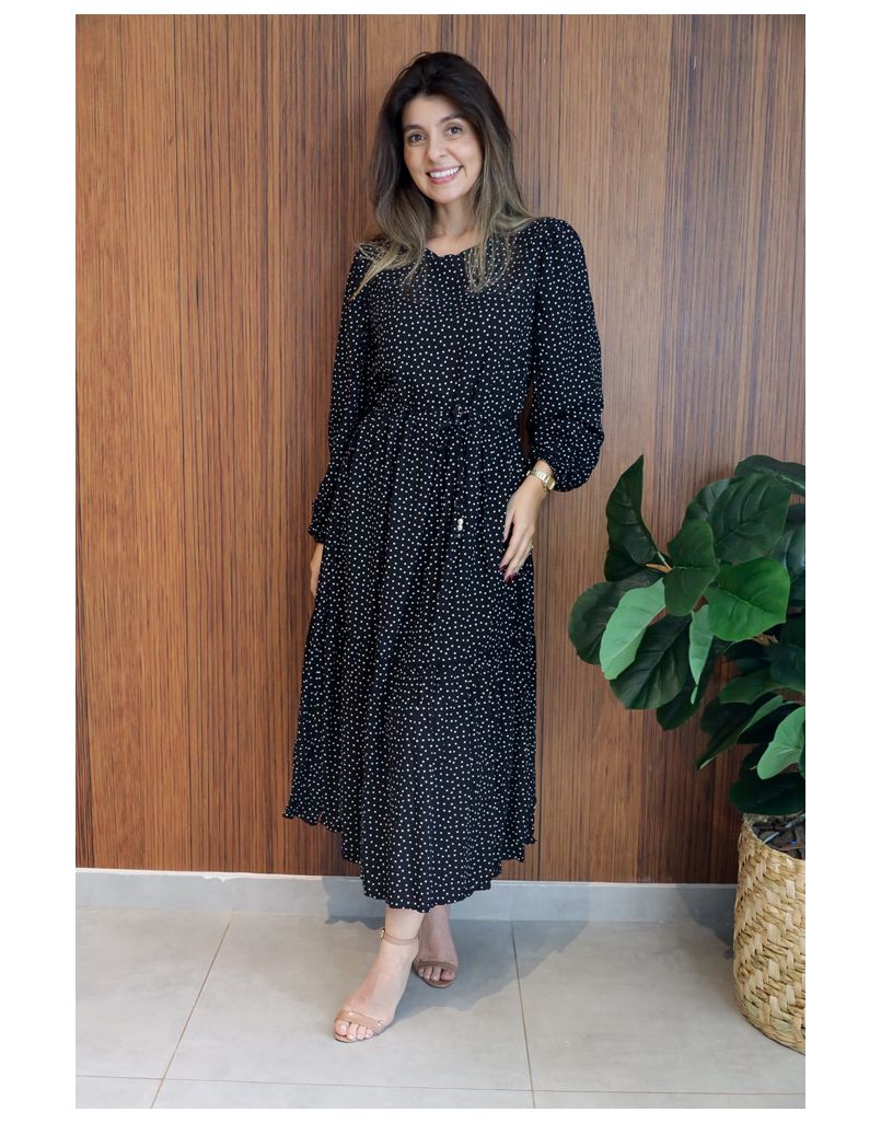 Vestido Dorama Preto Bolinha - IZABELA ROSA