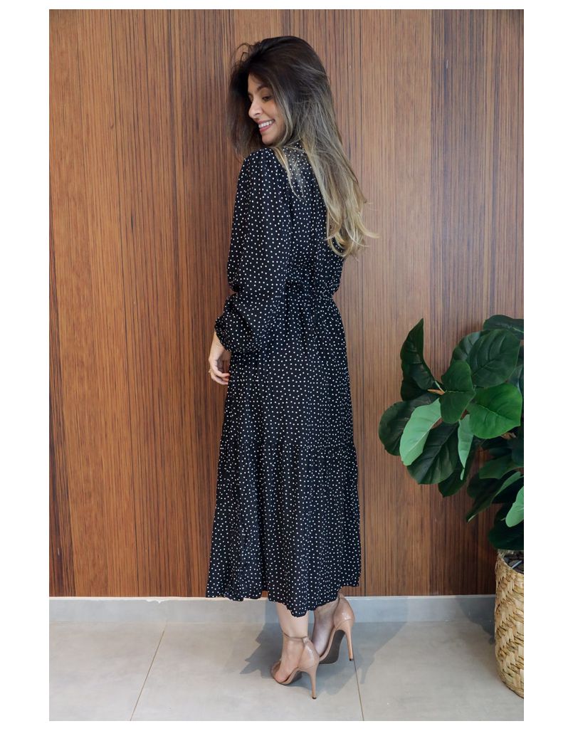 Vestido Dorama Preto Bolinha